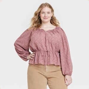 Universal Thread Women's Balloon Long Sleeve Floral Print Mauve Blouse Size XXL